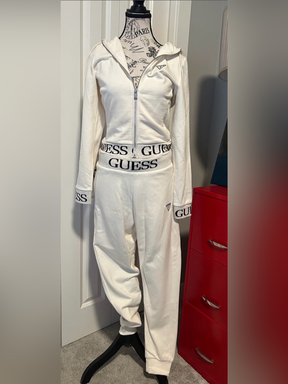 NWT Guess Cream Zip Hoodie with Branded Waistband